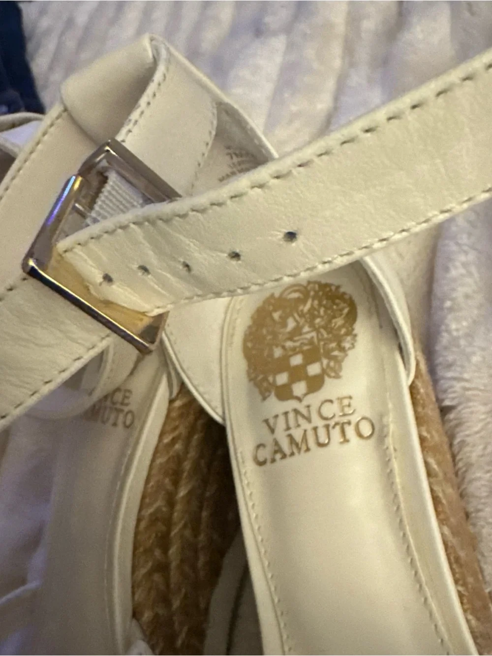 Vince Camuto Cream Strappy Espadrille Wedge Sandals